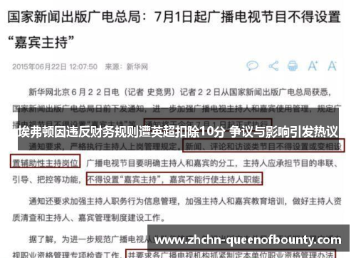 埃弗顿因违反财务规则遭英超扣除10分 争议与影响引发热议 埃弗顿因违反财务规则遭英超扣除10分 争议与影响引发热议