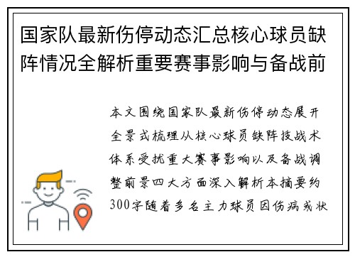 国家队最新伤停动态汇总核心球员缺阵情况全解析重要赛事影响与备战前景